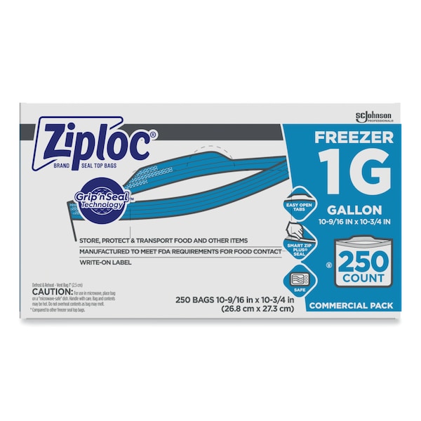 Ziploc Double Zipper Freezer Bags, 1gal, 2.7 mil, 10.56 x 10.75, Clear, PK250 682258 - main